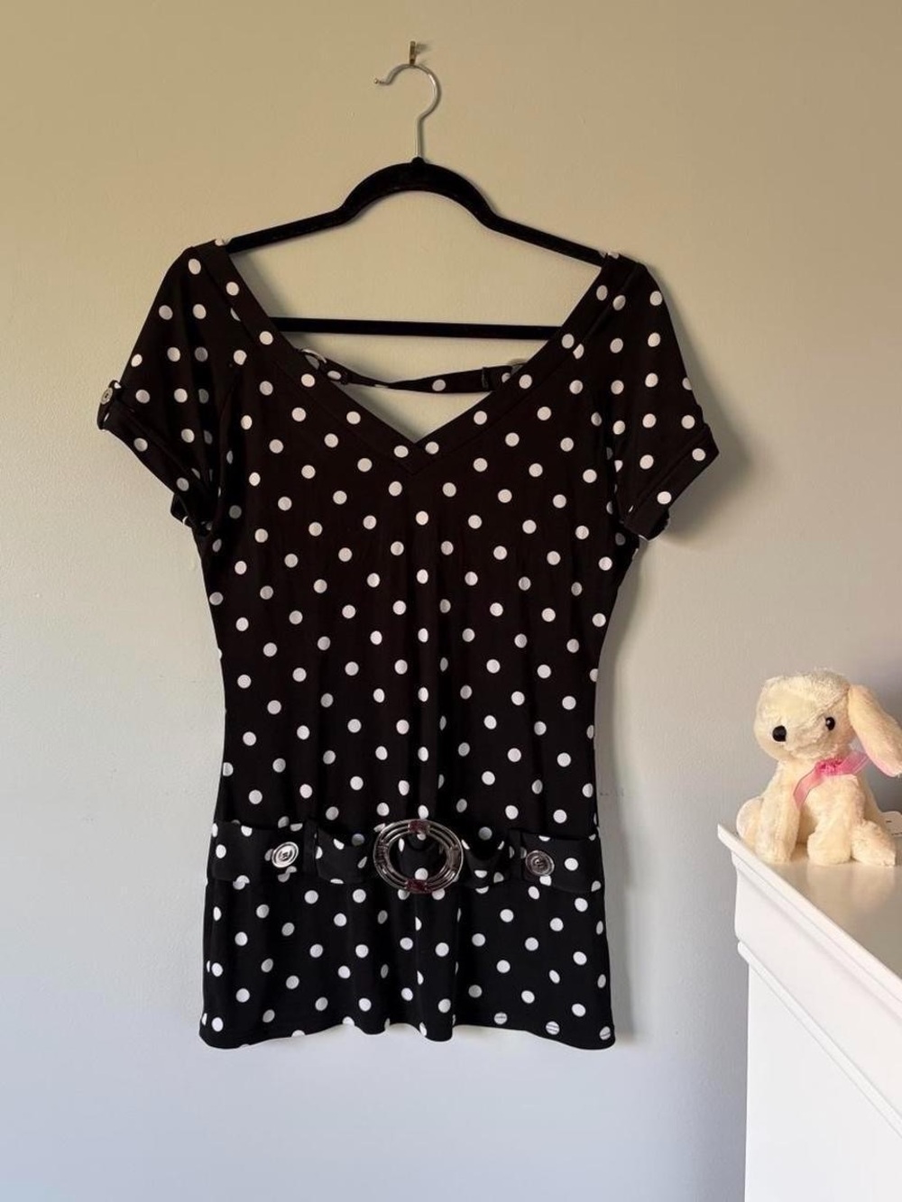Frank Lyman Design Black and White Polka Dot Top